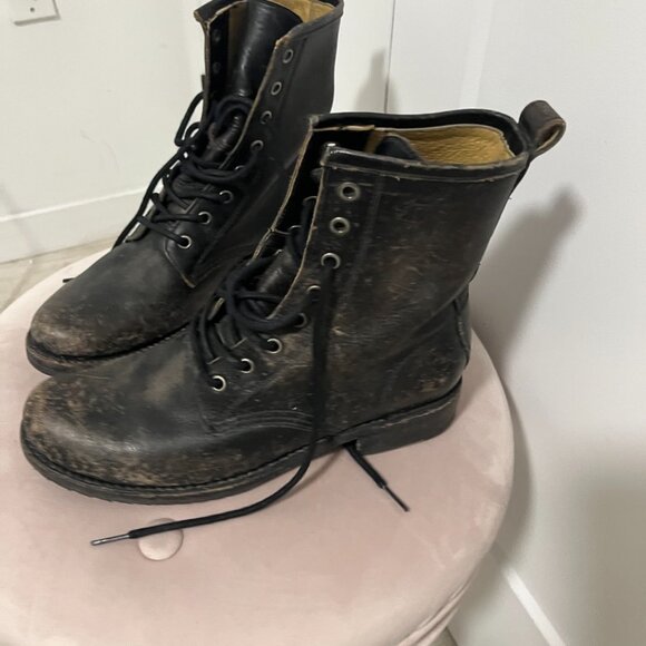 Frye Veronica Dark Brown Combat Distressed Combat Boots Size 8.5 - Picture 4 of 9